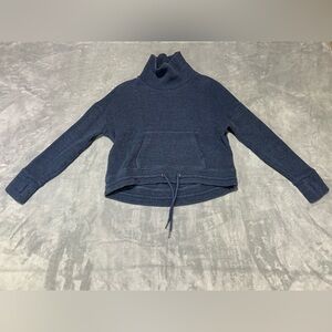 Sweaty Betty Restful Knit Sweatshirt Blue Turtleneck Drawstring Womens US 4-6